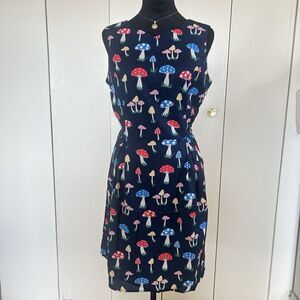 SM Wardrobe NY Navy Blue Sleeveless Mushroom Print Dress Size Small NEW!